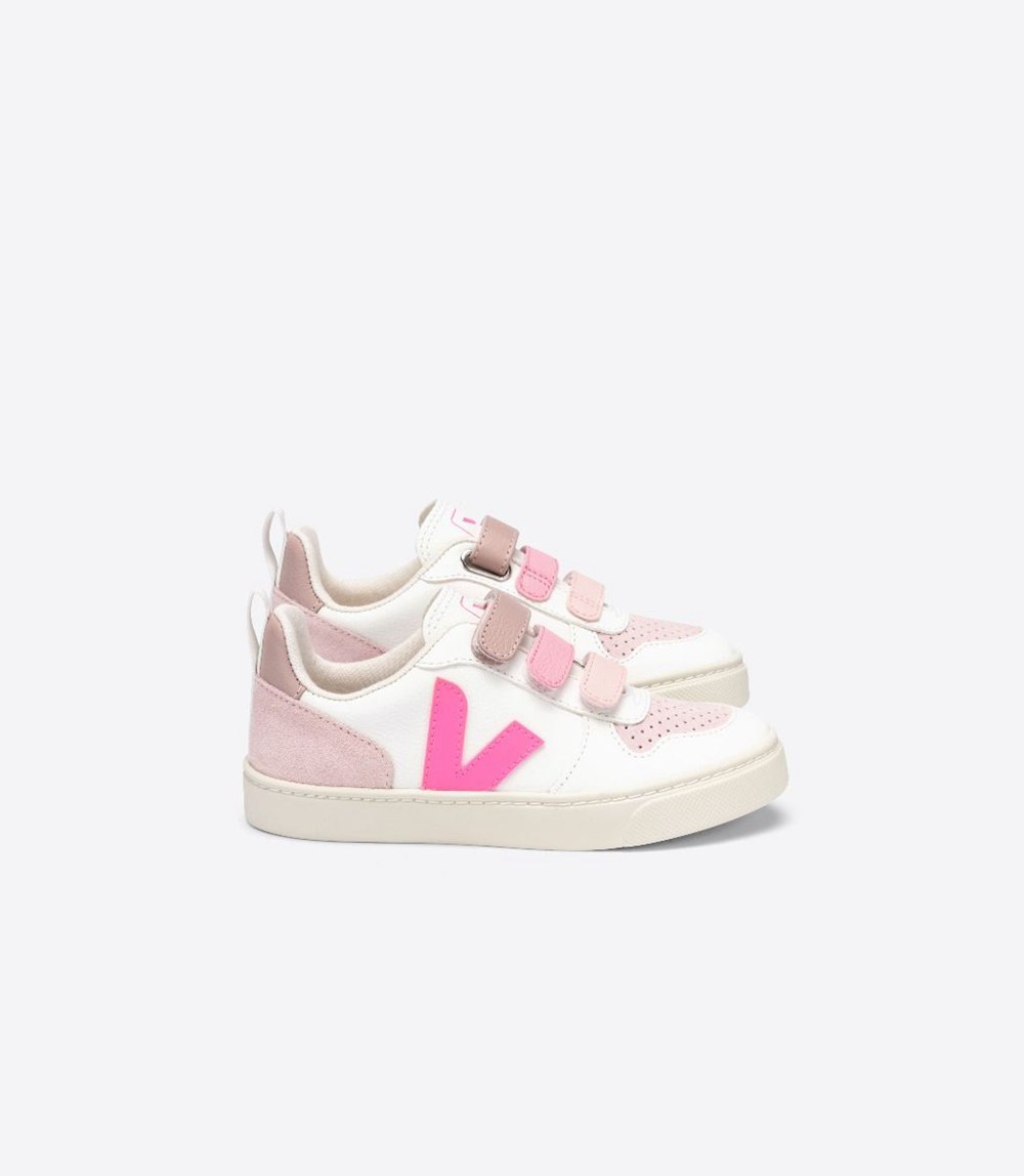 Veja Trainers Kids White/Pink - V-10 Velcro Chromefree - JPRY-79821